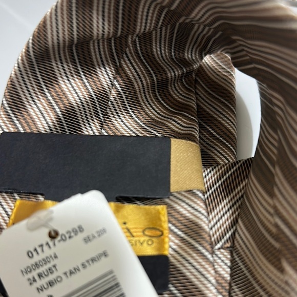 Silk Brown Striped Tie with Gold Accent - Picture 5 of 6